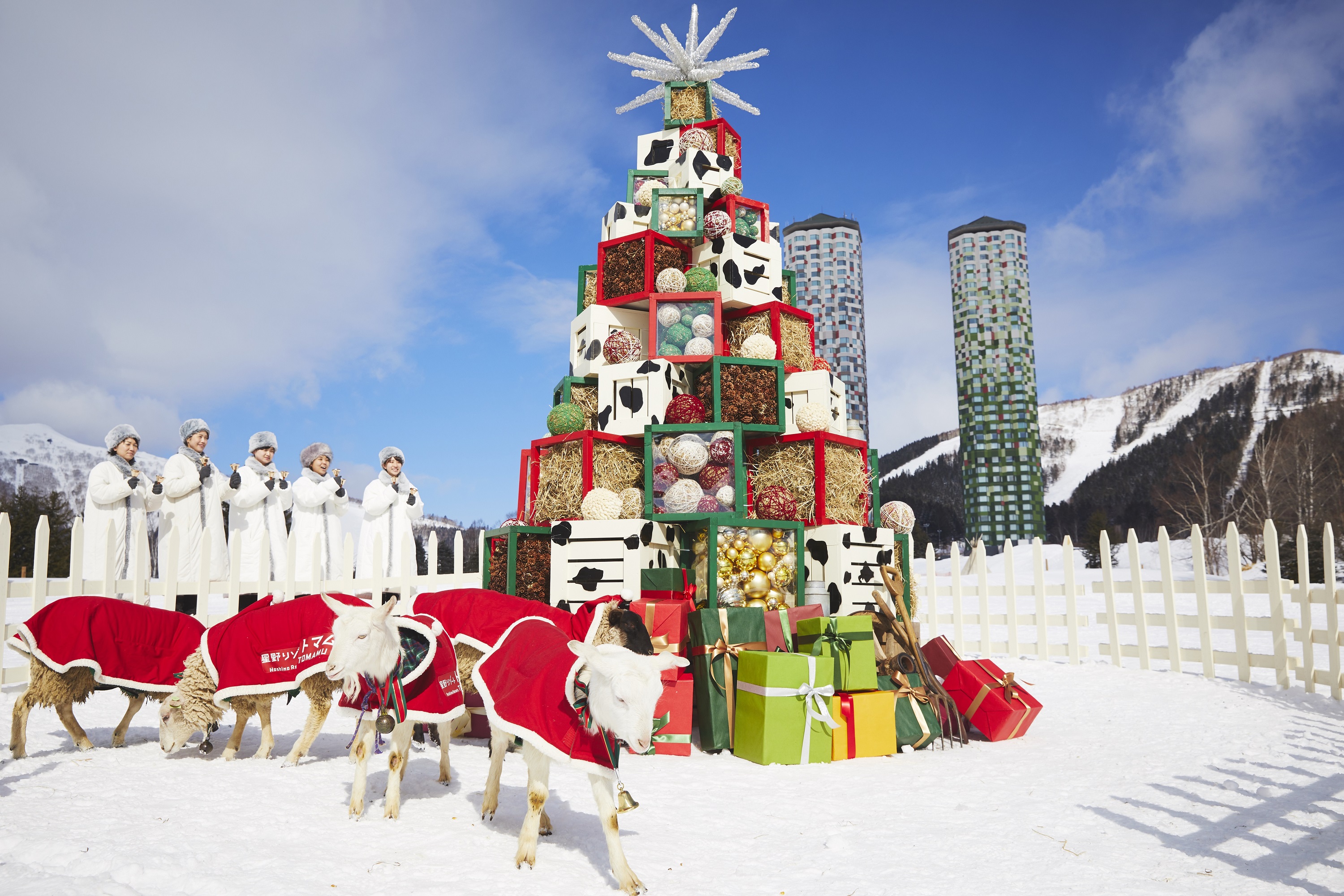 ファームクリスマスのシンボル「牧草ツリー」(トマム)